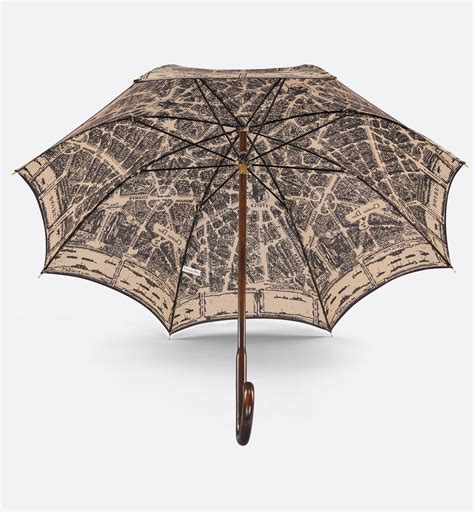 Parapluie Walk'n'Dior Toile imprimée Plan de Paris beige et noire